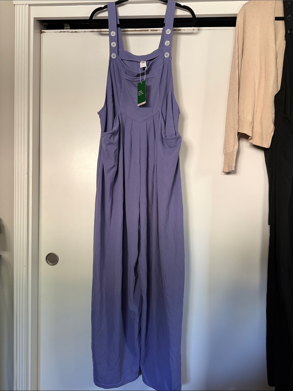 HALARA Lavender Button-Strap Wide-Leg Jumpsuit